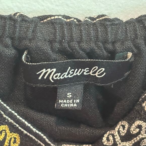 Madewell Black Linen Blend Embroidered Sleeveless Mini Dress - size Small - Picture 5 of 5